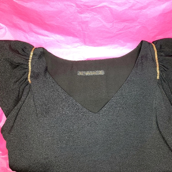 BASIC DRESS SMALL NEW VISCOSE-LINED BLACK CRAPE DRESS WITH ROSE DETAIL - Picture 2 of 14